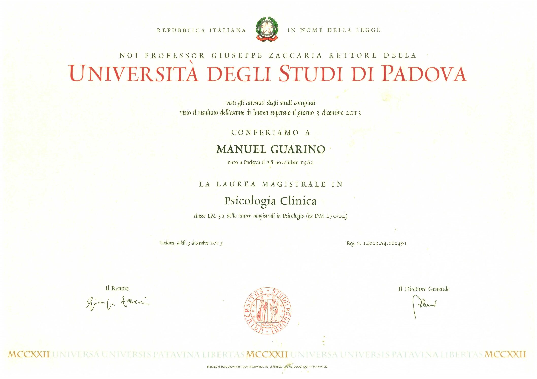 Master Degree Manuel Guarino