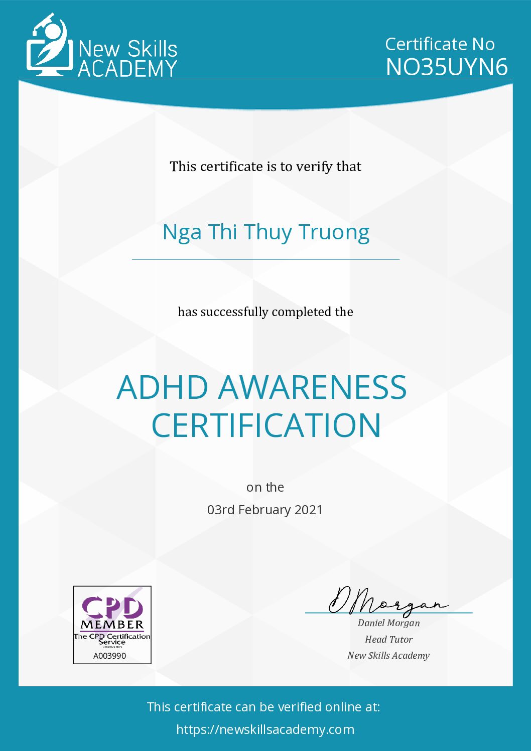 ADHD certificate
